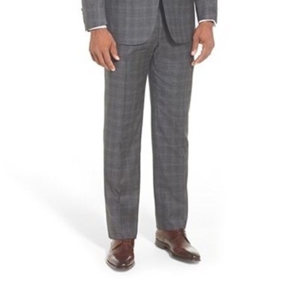 Hart Schaffner Marx Gray Windowpane Plaid Wool Blend Dress Pants 42x32 Mens